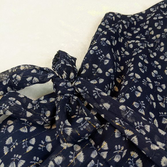 J.Crew Blue Point Sur Sparkle Indigo Floral Wide Leg Ruffle Romper/Jumpsuit - Picture 11 of 16